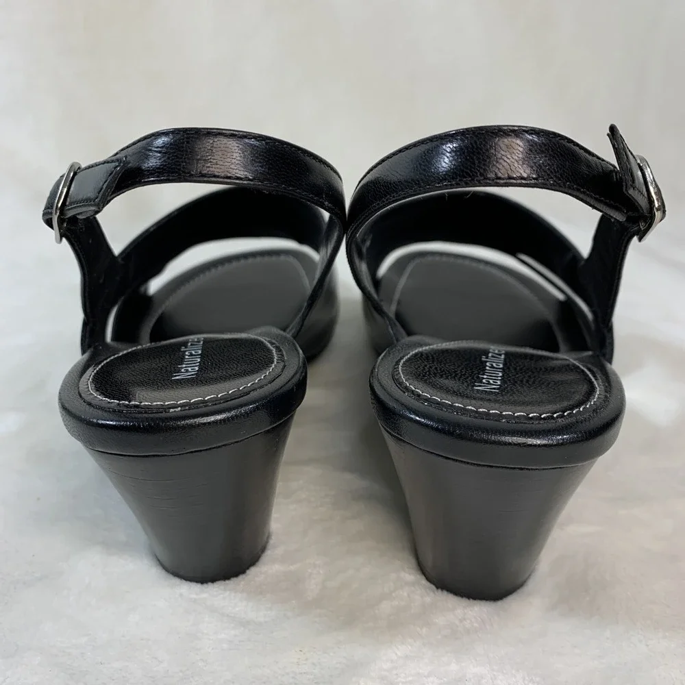 Naturalizer Serenity Black Sling Back Leather Open Toe Heels  EUC Size 7 Width C